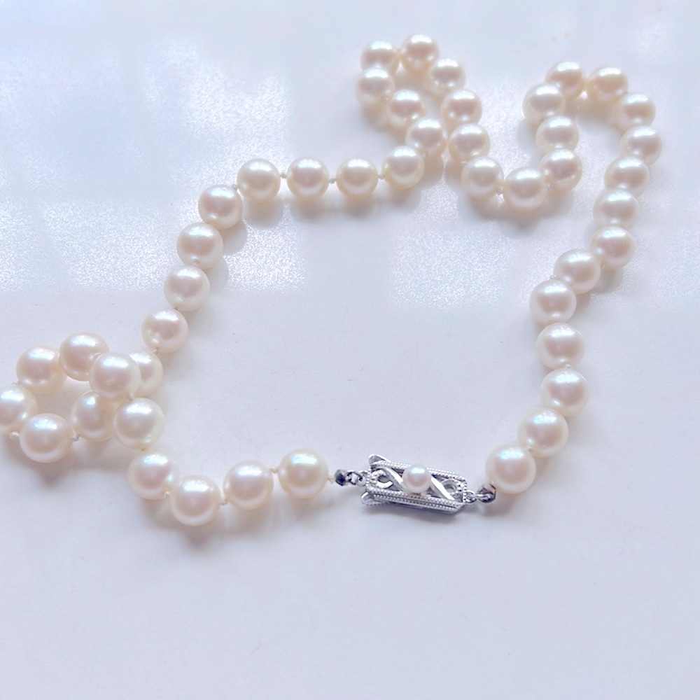 Mikimoto 14k solid white gold 16 inch pearl necklace.